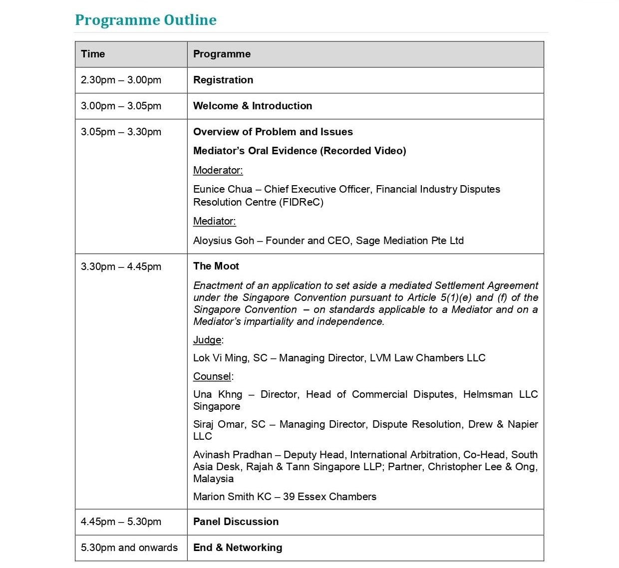 Singapore Convention on Trial 30 August 2023 Programme Outline